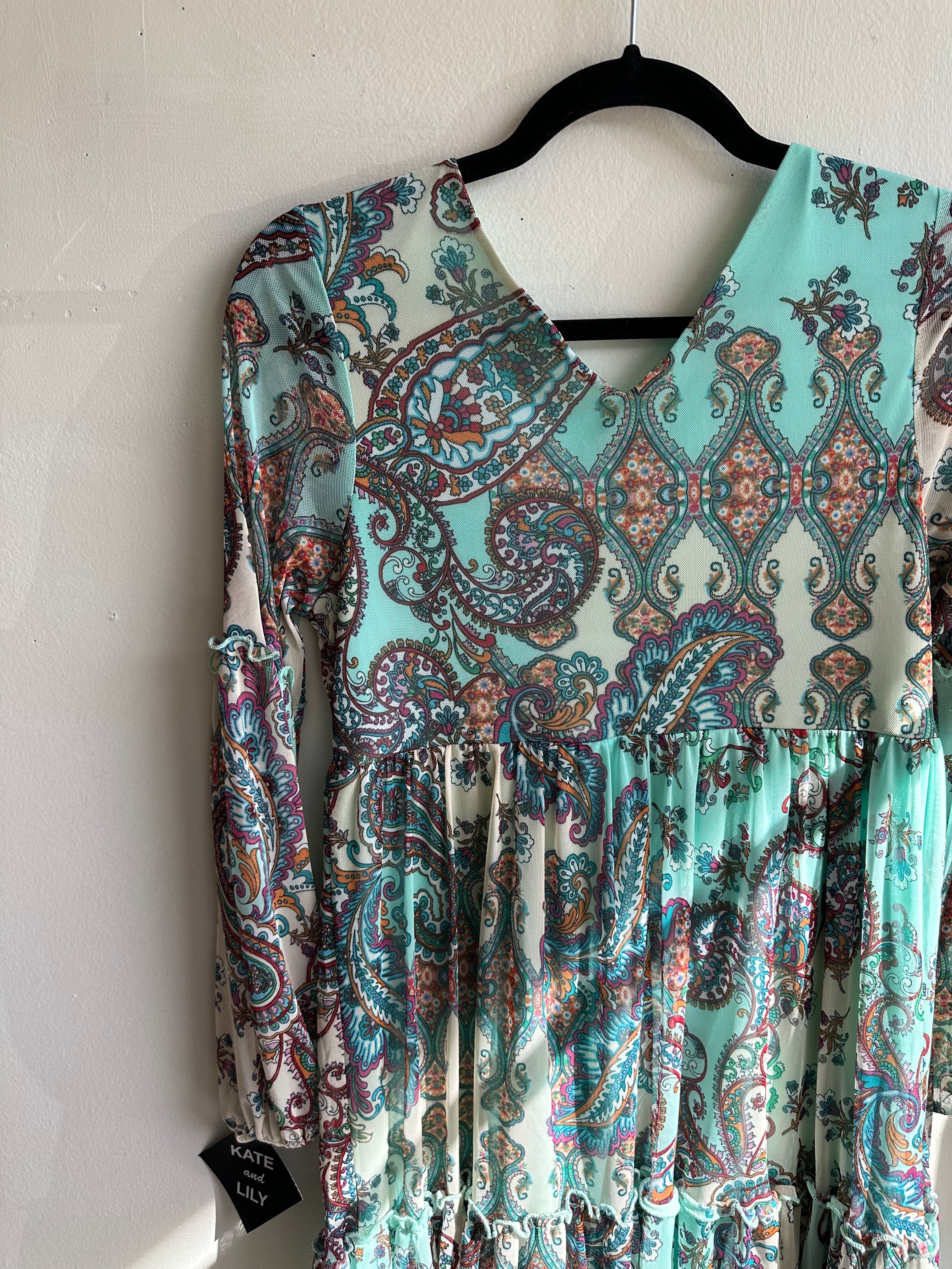Kate + Lily Teal Paisley Boho Dress