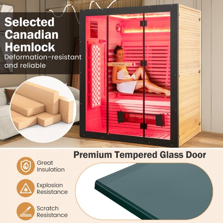 Mega Sale-2025 Model-Costway- Premium 3-4 Person Full Spectrum Sauna With $2000 Red Light Panel And Himalayan Salt Bar- Fully Loaded-App Controlled-Low EMF