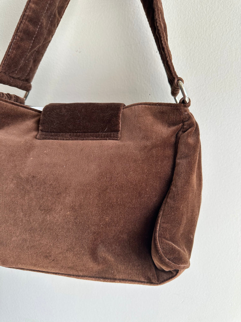 Vintage Y2K Chocolate Velvet Cowgirl Shoulder Bag Purse