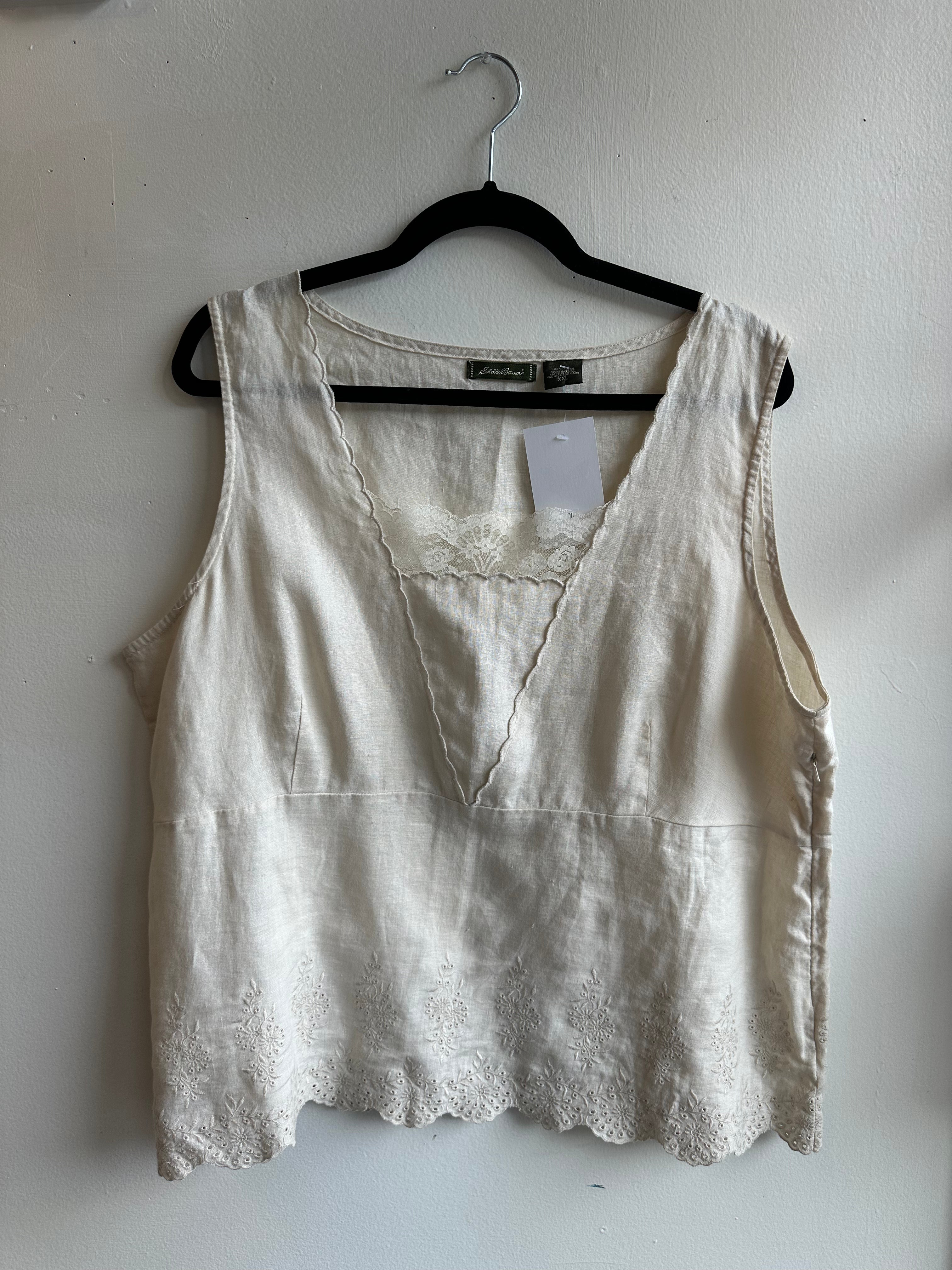 Eddie Bauer Cream Linen Lace Tank Top | Size XXL