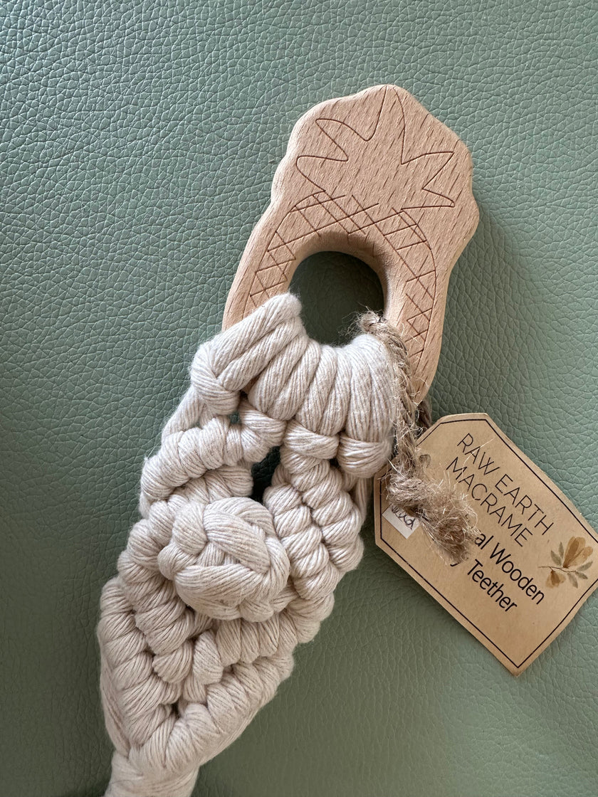 Raw Earth Pineapple Wooden Macrame Teether