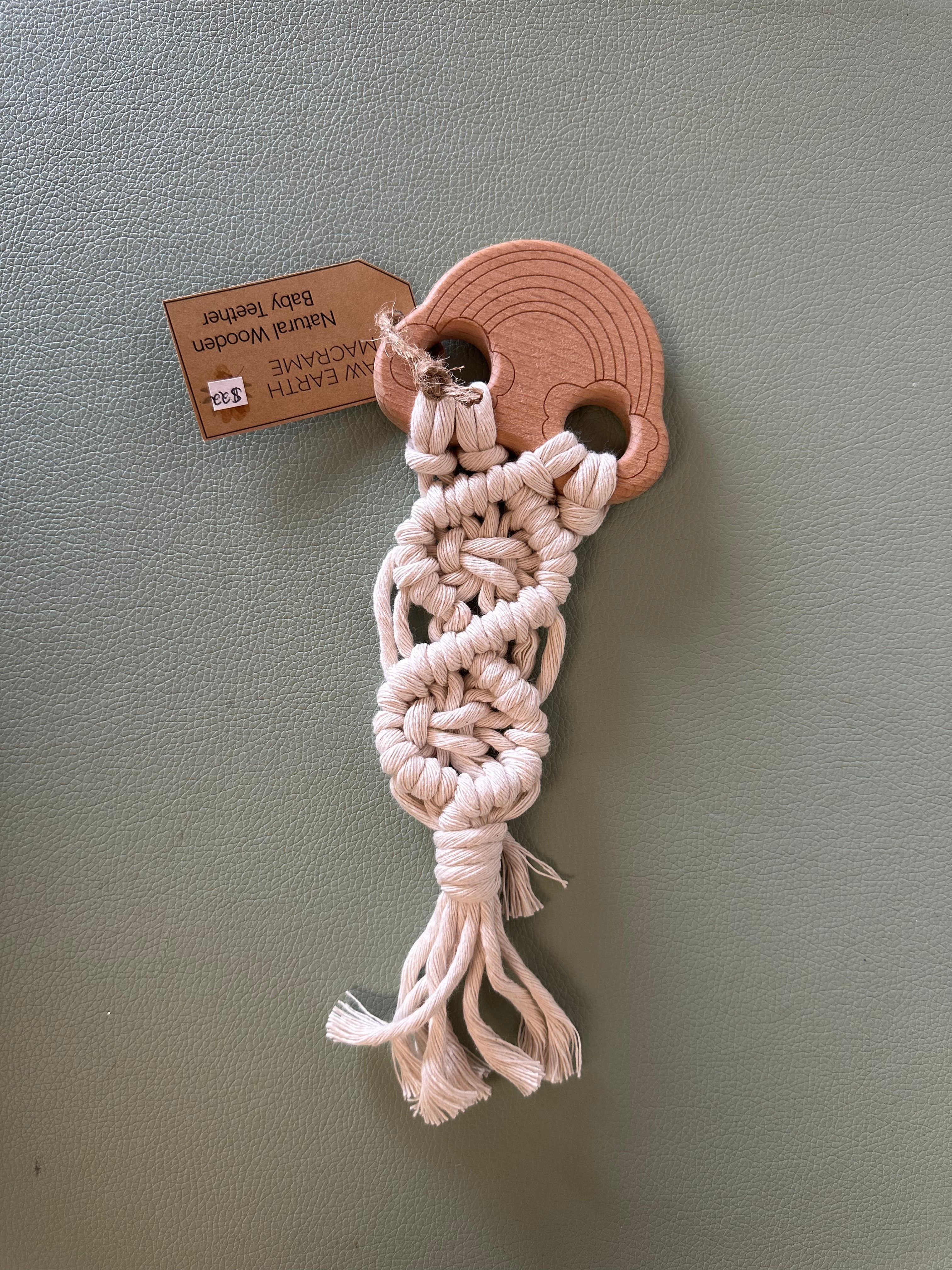 Raw Earth Handmade Rainbow Wooden Macrame Teether