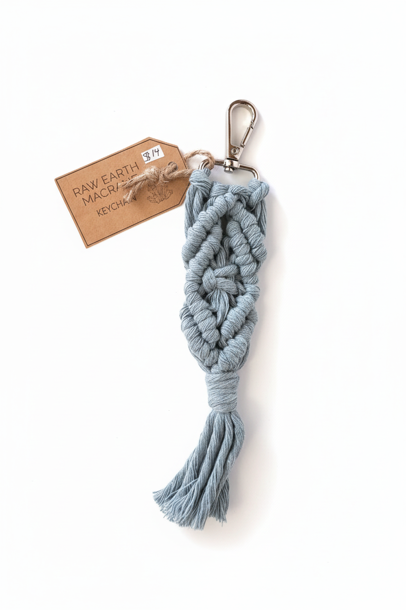 Raw Earth Macrame Teal Key Chain