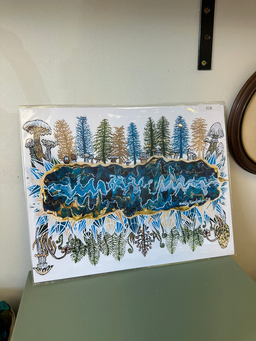 Kimboho Art Print Blue Green Trees 14” x 11”