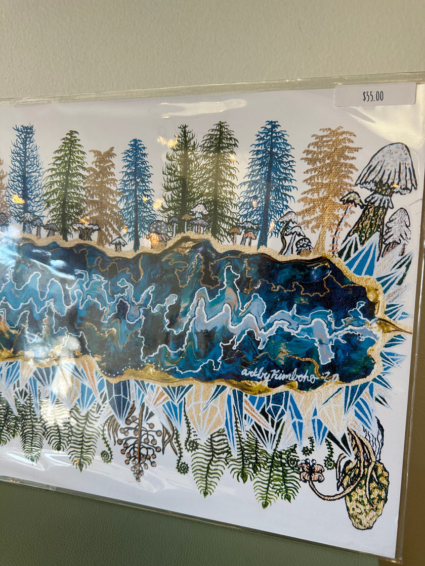 Kimboho Art Print Blue Green Trees 14” x 11”