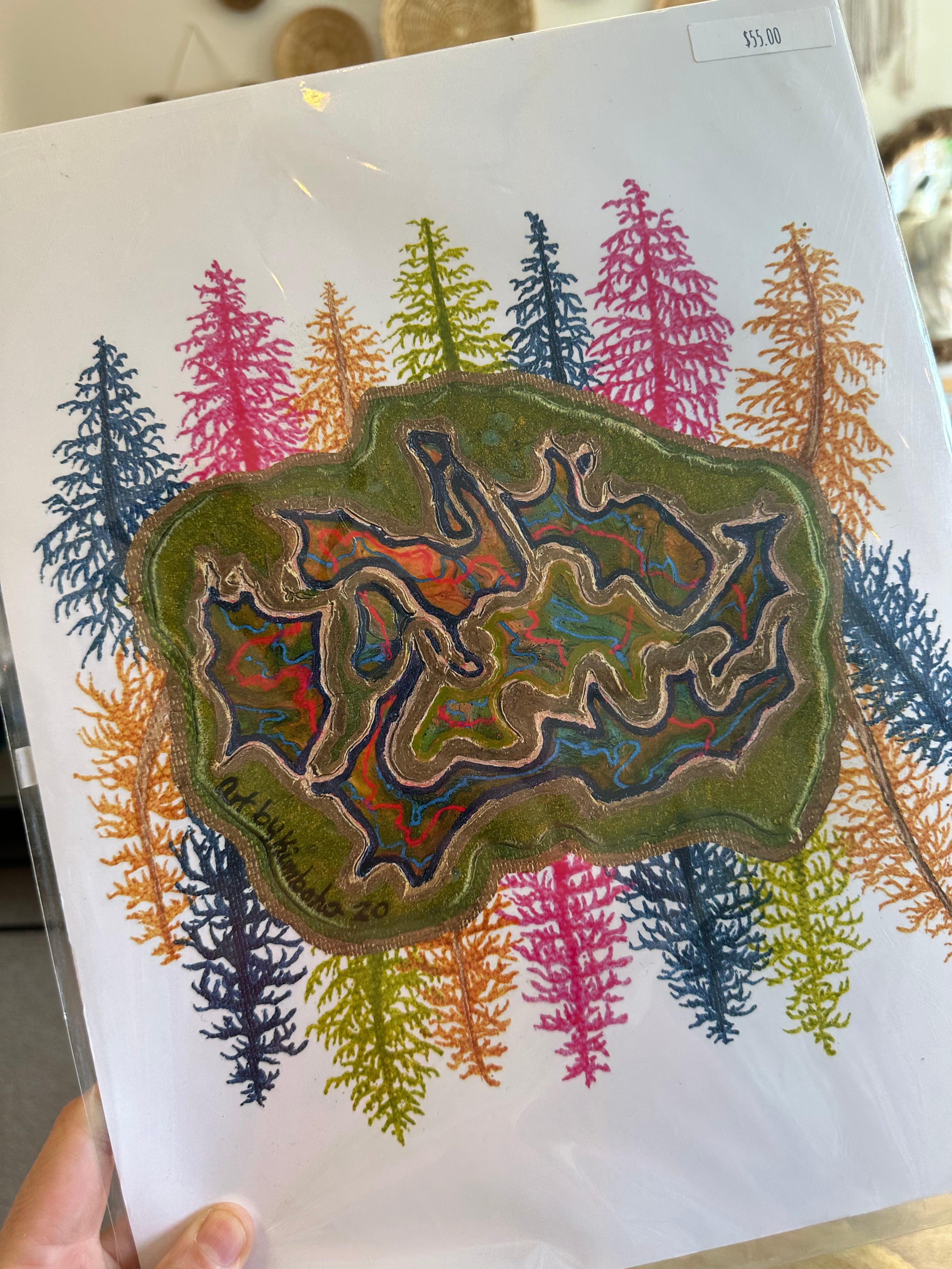 Kimboho Art Print Colorful Tree Geode 14” x 11”