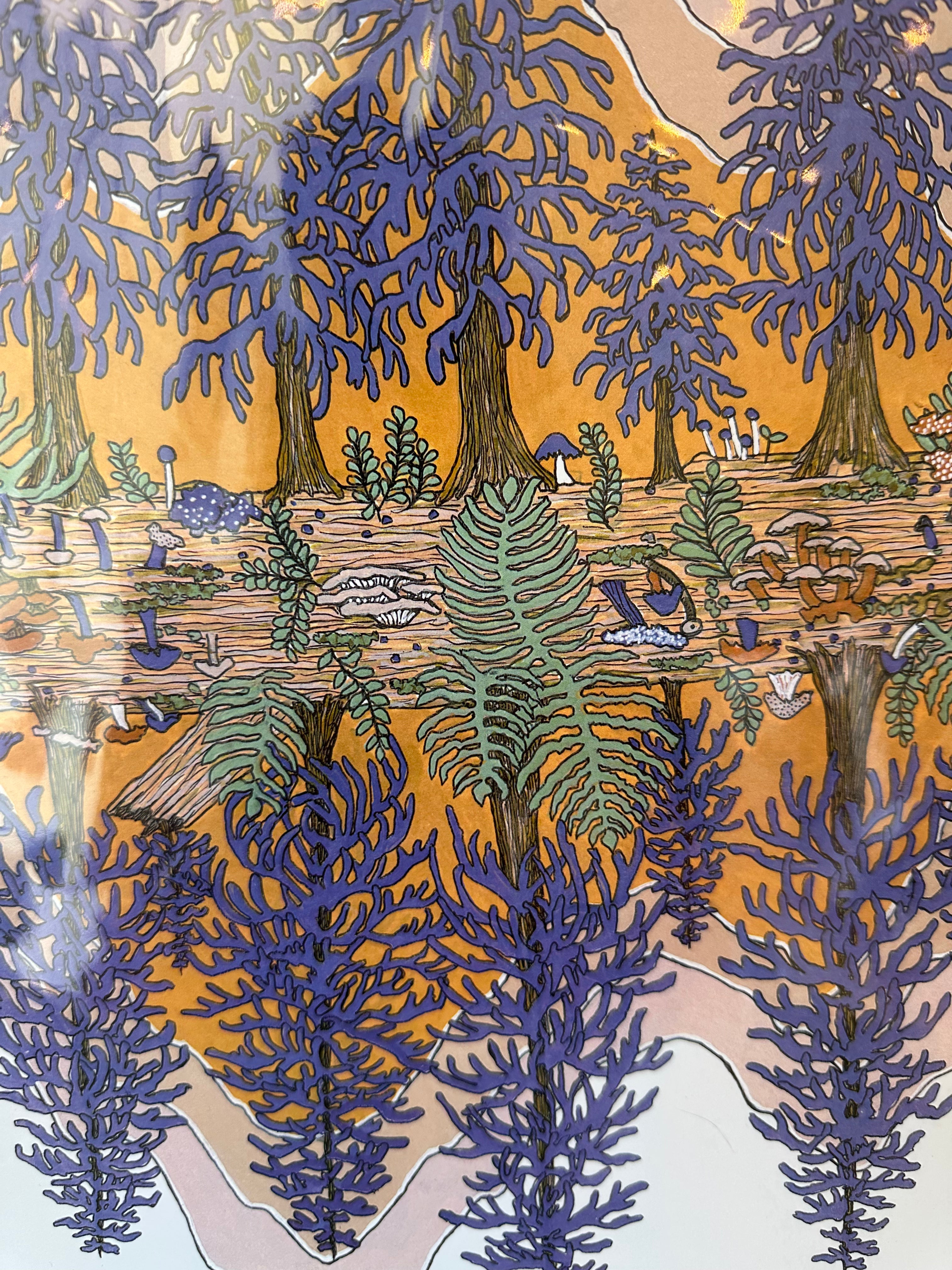 Kimboho Art Print Purple Trees Orange Mountains 14” x 11”