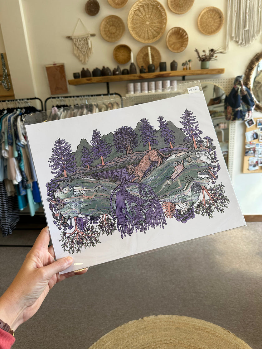 Kimboho Art Print Purple Cougar 14” x 11”