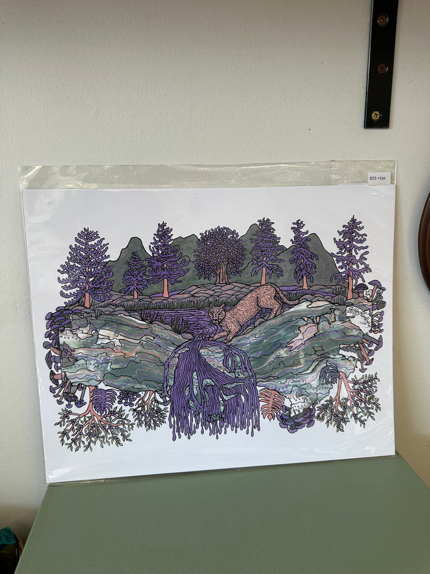 Kimboho Art Print Purple Cougar 14” x 11”