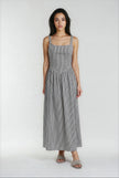 Jules - Lightweight Tie Back Midi Dress In Black Stripe