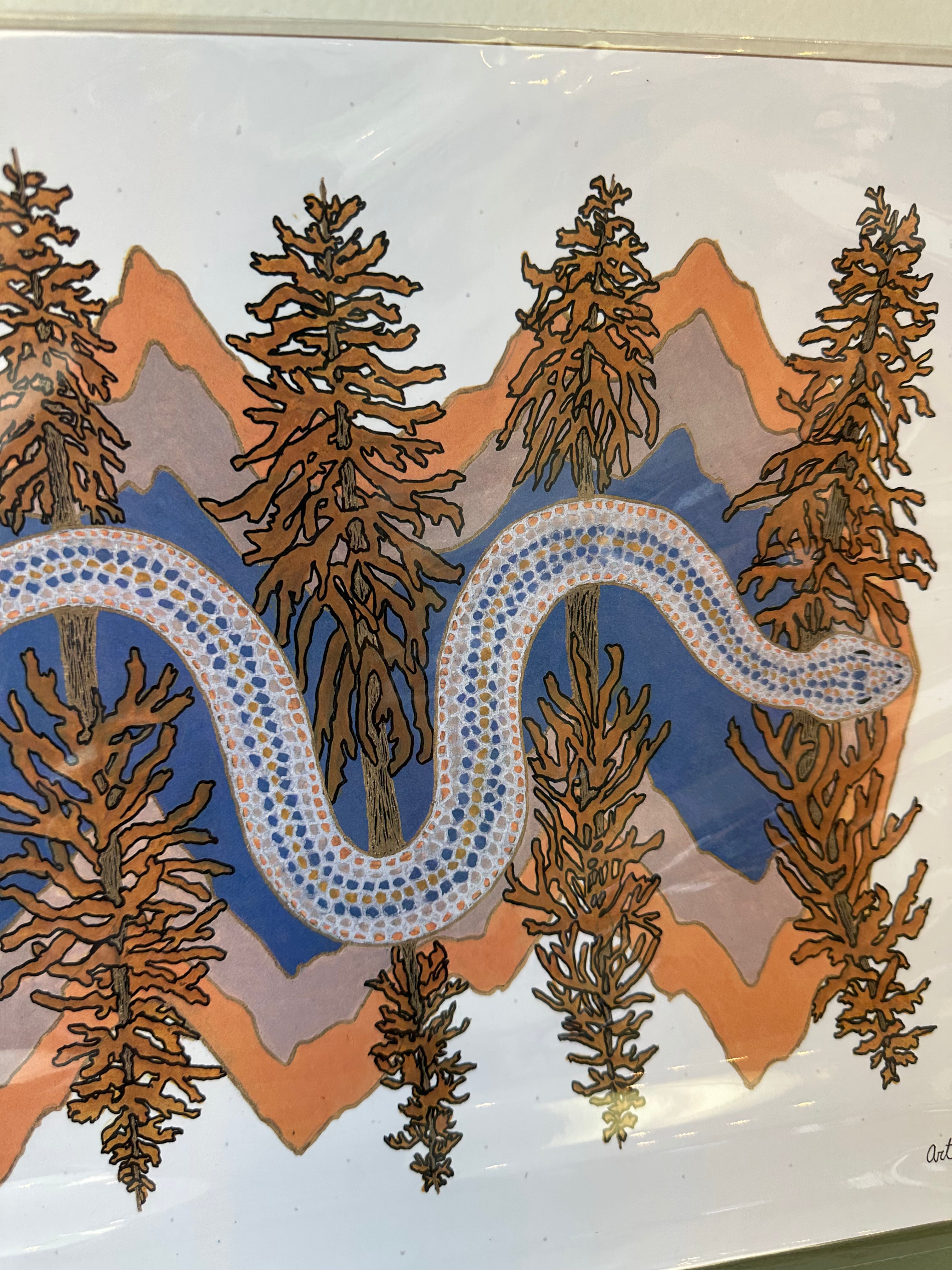 Kimboho Art Print Blue Mountain Snake 14” x 11”
