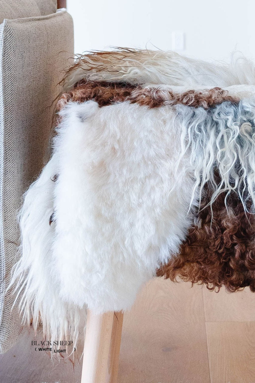 VANI - Mélange Sheepskin Stool, curly wool