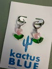 Kactus Blue Silver Tulip Hoop Earrings
