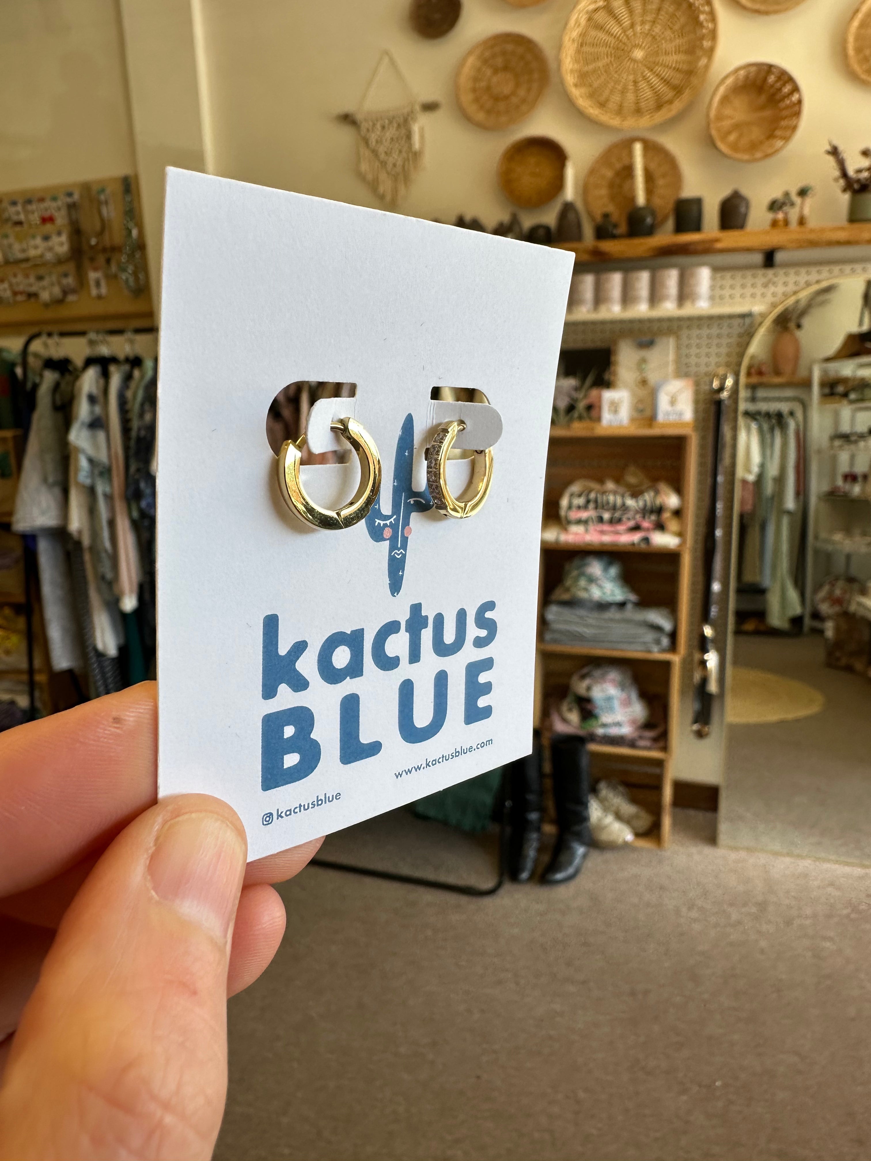 Kactus Blue - Sparkly Dainty Gold Hoop Earrings