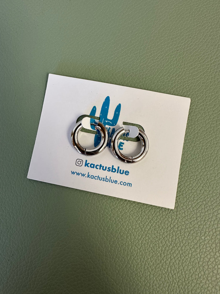 Kactus Blue - Chunky Silver Hoop Earrings