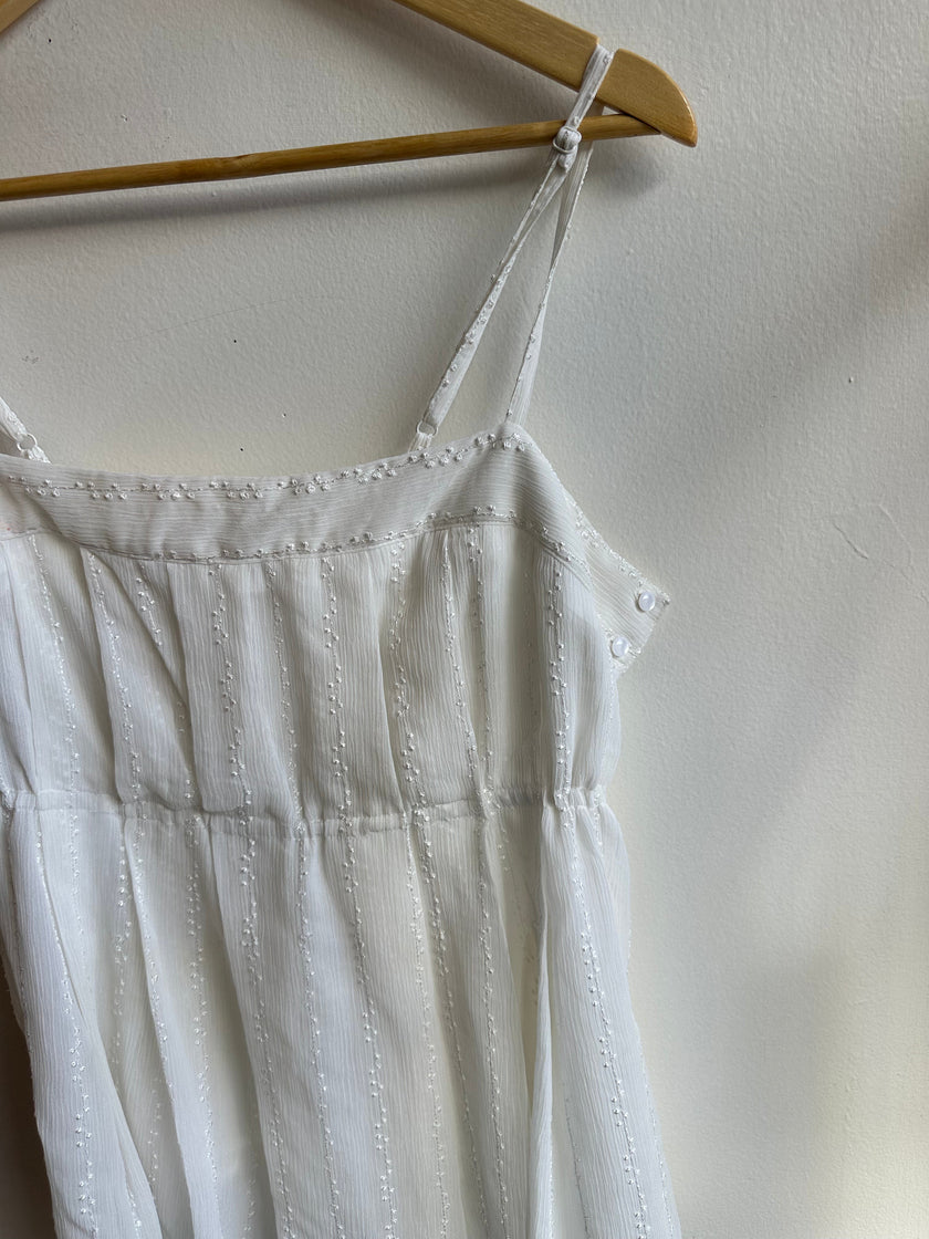 Embroidered White Boho Baby Doll Tank Top | Size Large