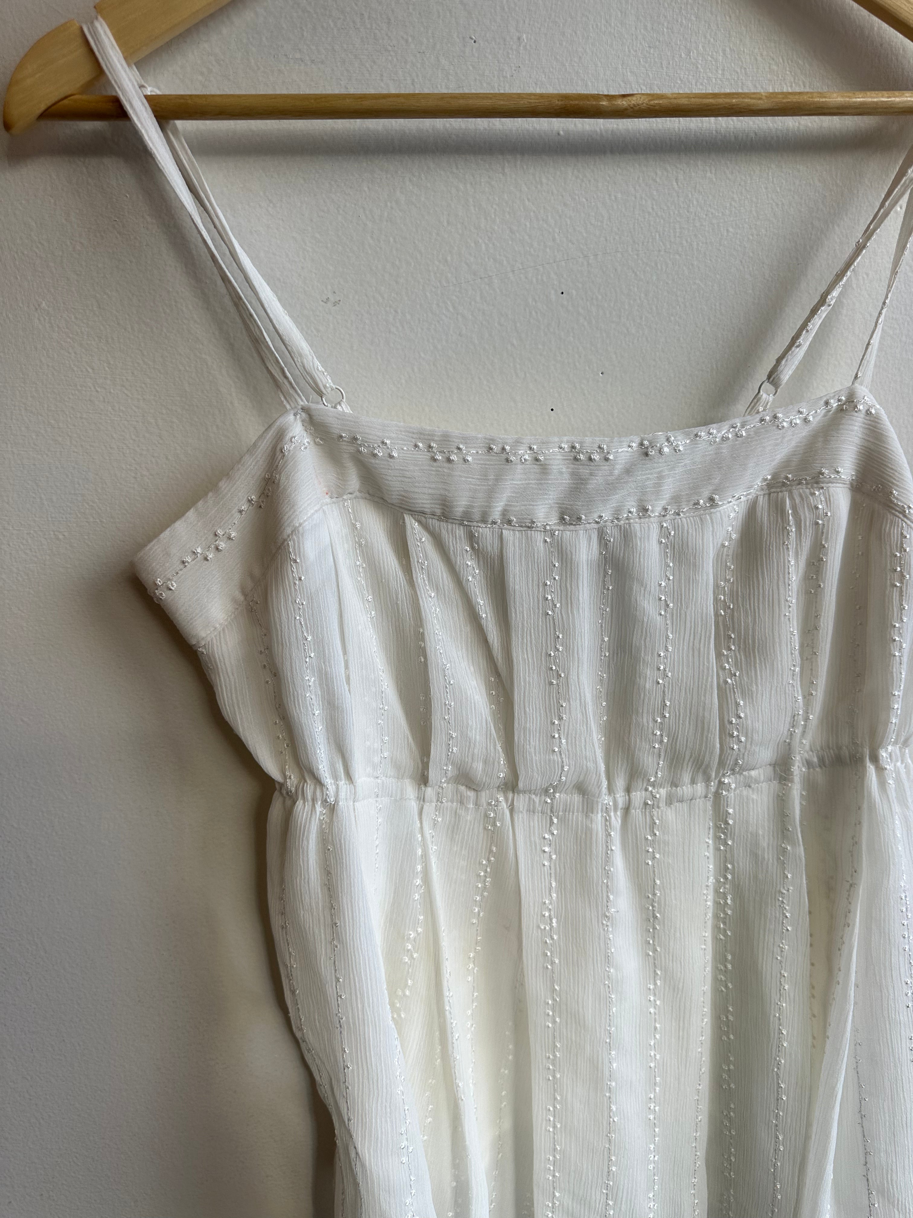 Embroidered White Boho Baby Doll Tank Top | Size Large