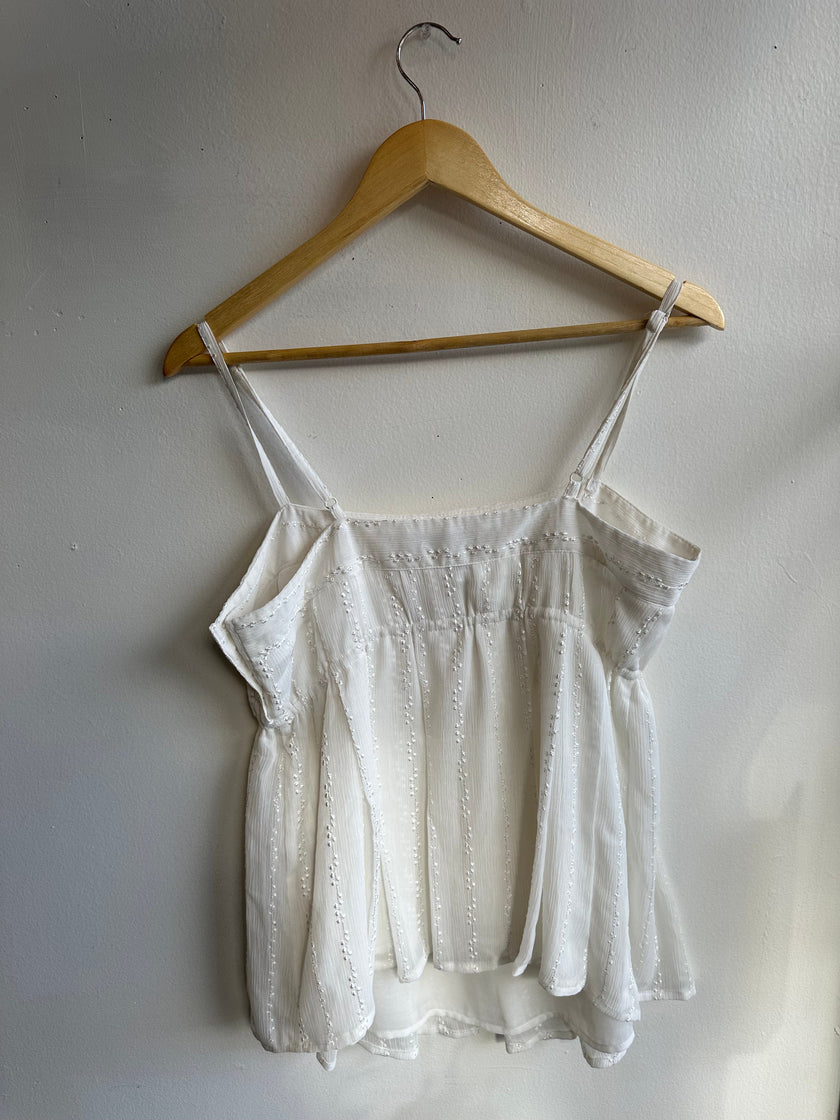 Embroidered White Boho Baby Doll Tank Top | Size Large