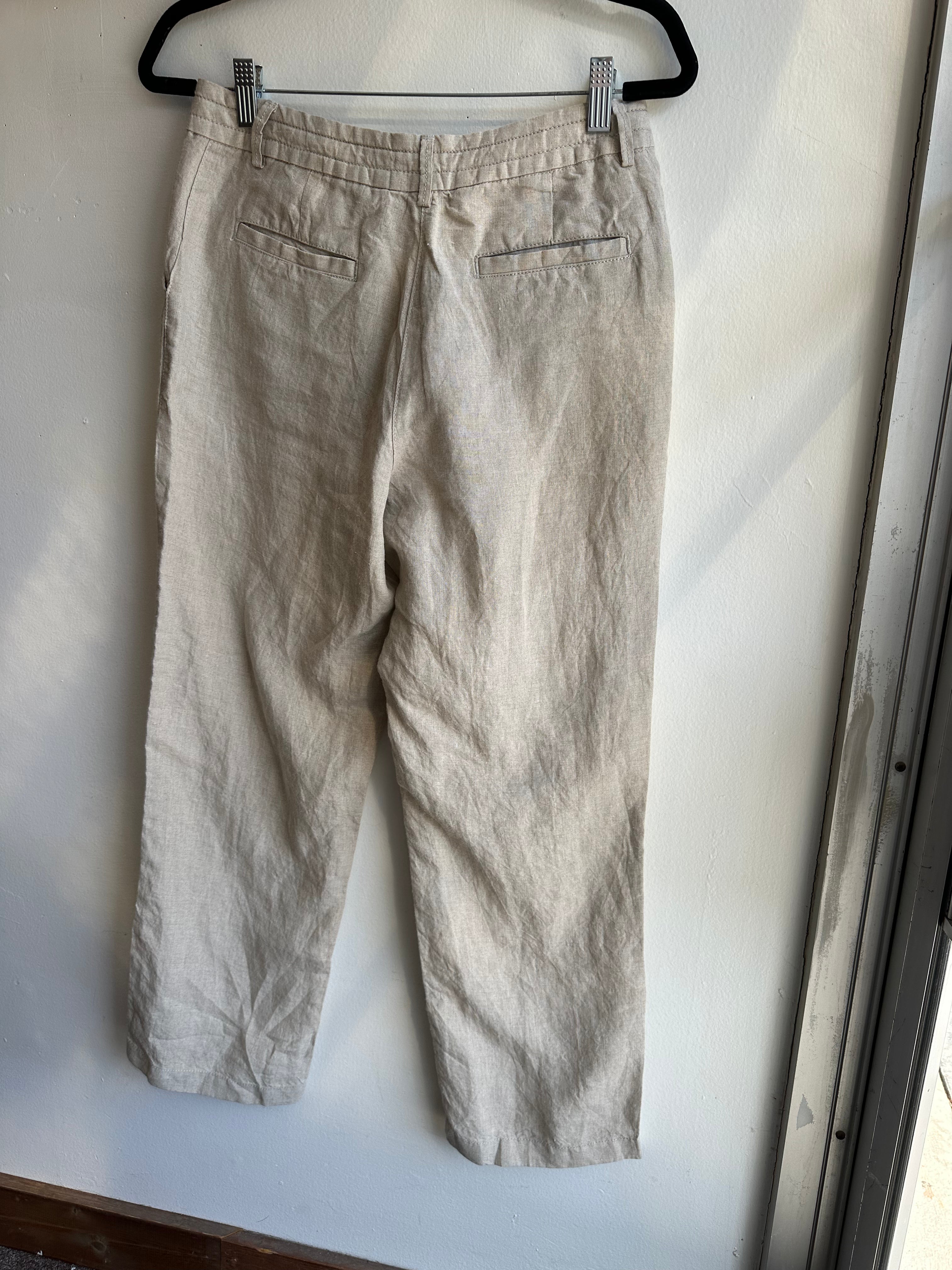 Linen Beige Relaxed Fit Trousers