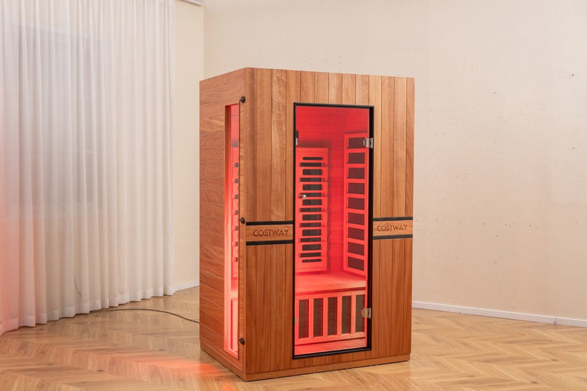 PREORDER SEPTEMBER 2026 - *NEW* 2026 Model-Premium Series-Costway 2-Person Dual Therapy Full Spectrum Infrared Sauna with Red Light Panel($900 Value), WiFi App Control, Chromotherapy & Bluetooth – Okoume Wood- Fully Loaded Indoor Spa