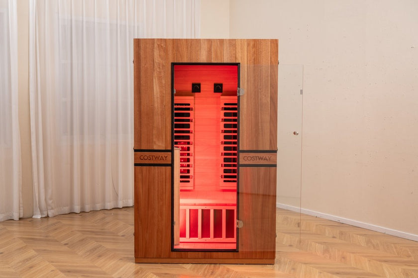 PREORDER SEPTEMBER 2026 - *NEW* 2026 Model-Premium Series-Costway 2-Person Dual Therapy Full Spectrum Infrared Sauna with Red Light Panel($900 Value), WiFi App Control, Chromotherapy & Bluetooth – Okoume Wood- Fully Loaded Indoor Spa