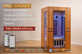 PREORDER SEPTEMBER 2026 - *NEW* 2026 Model-Premium Series-Costway 2-Person Dual Therapy Full Spectrum Infrared Sauna with Red Light Panel($900 Value), WiFi App Control, Chromotherapy & Bluetooth – Okoume Wood- Fully Loaded Indoor Spa