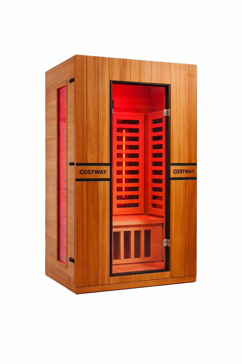 PREORDER SEPTEMBER 2026 - *NEW* 2026 Model-Premium Series-Costway 2-Person Dual Therapy Full Spectrum Infrared Sauna with Red Light Panel($900 Value), WiFi App Control, Chromotherapy & Bluetooth – Okoume Wood- Fully Loaded Indoor Spa