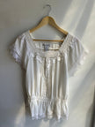 Vintage American Rag White Boho Lace Cap Sleeve Top | Size Medium
