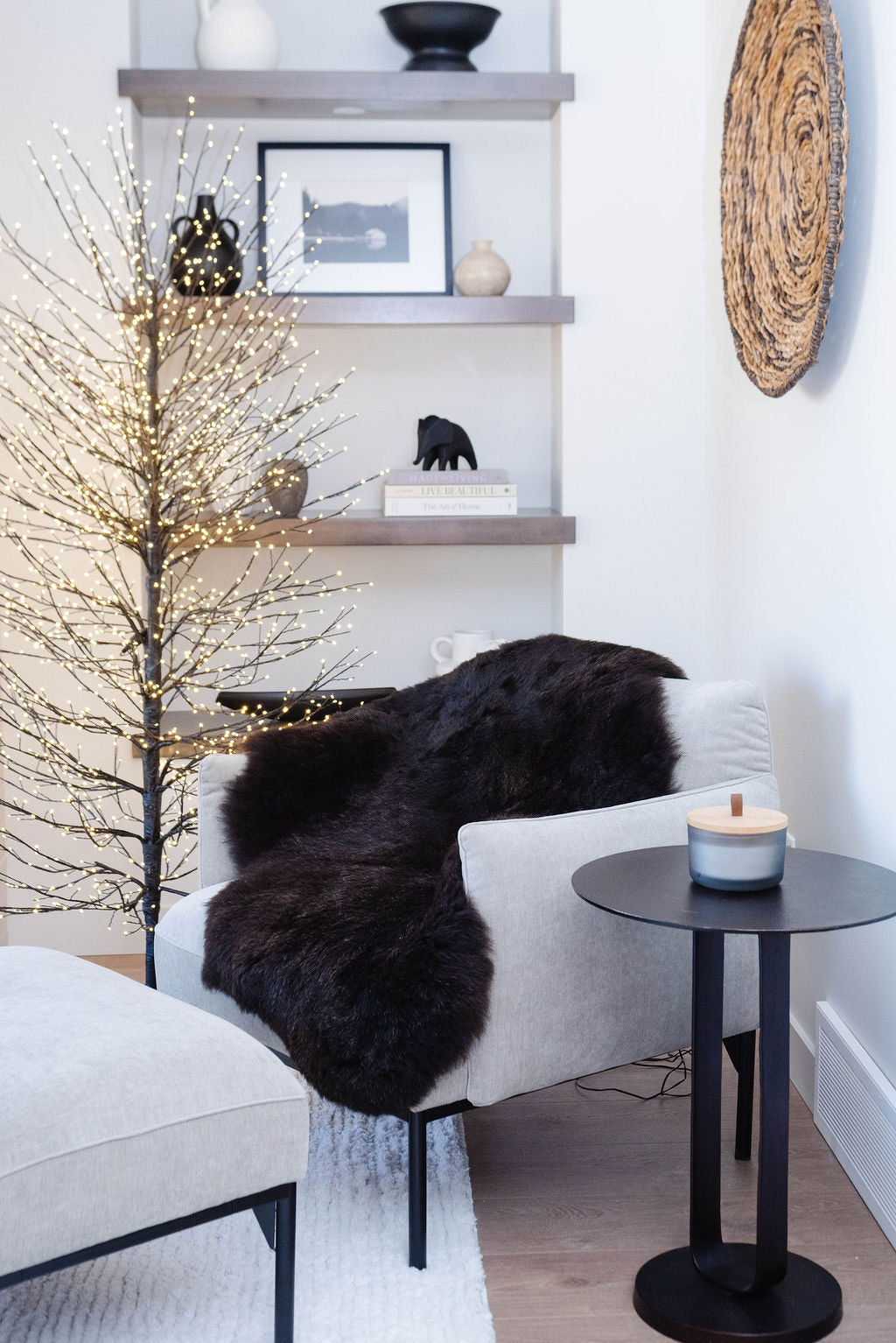 Natural Shorn Black Icelandic Sheepskin