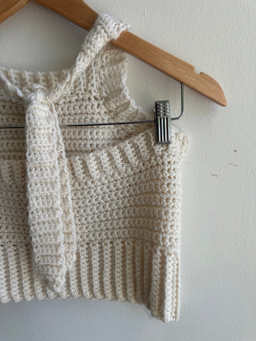 Jenny Bee Handmade Cropped Knit Halter Top | Cream | Size Medium