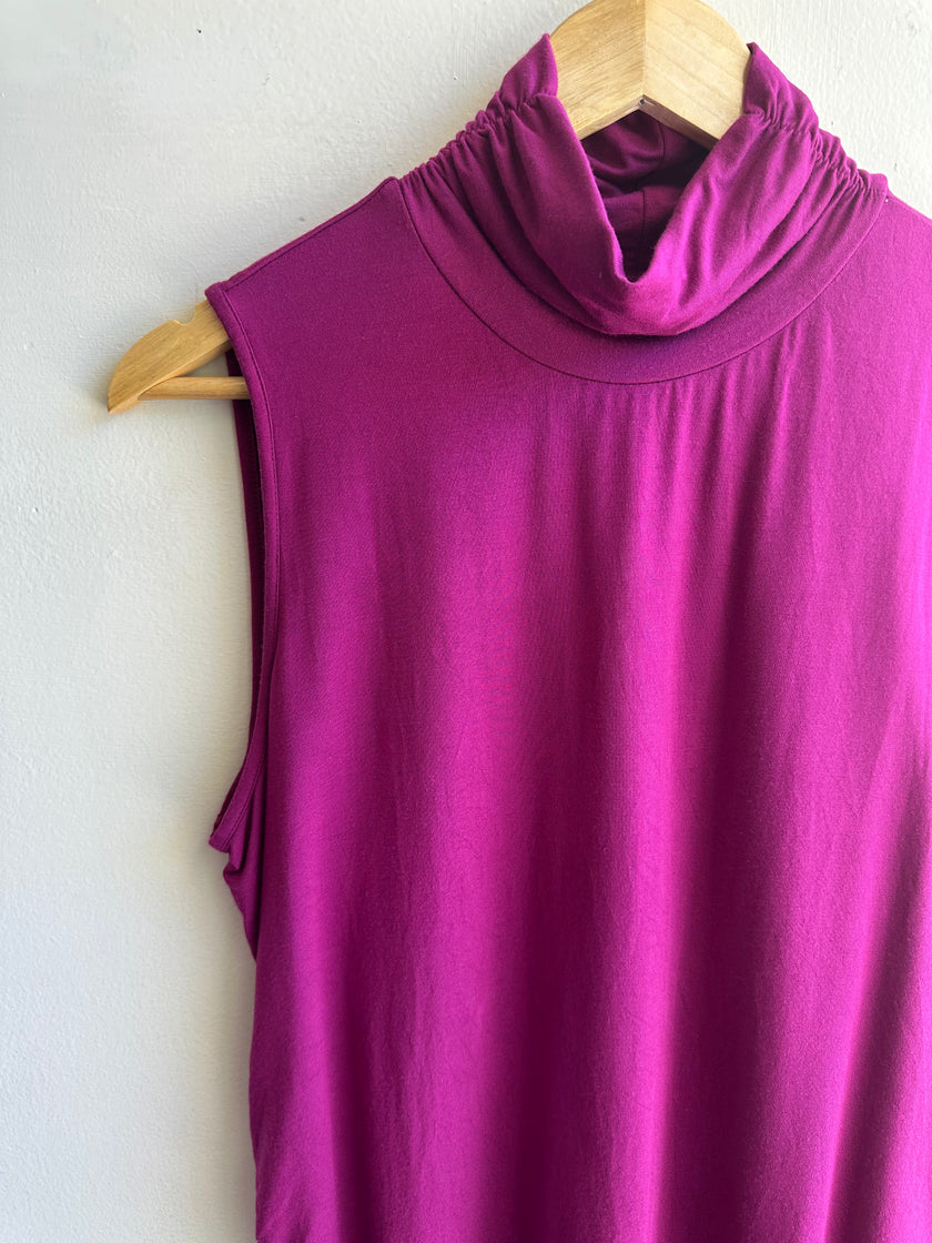 Cowl Neck Sleeveless Top | Size Large| Berry