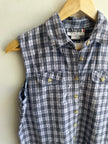 Vintage Blue Plaid Sleeveless Button Up Top | Size Medium | Cotton