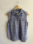 Vintage Blue Plaid Sleeveless Button Up Top | Size Medium | Cotton