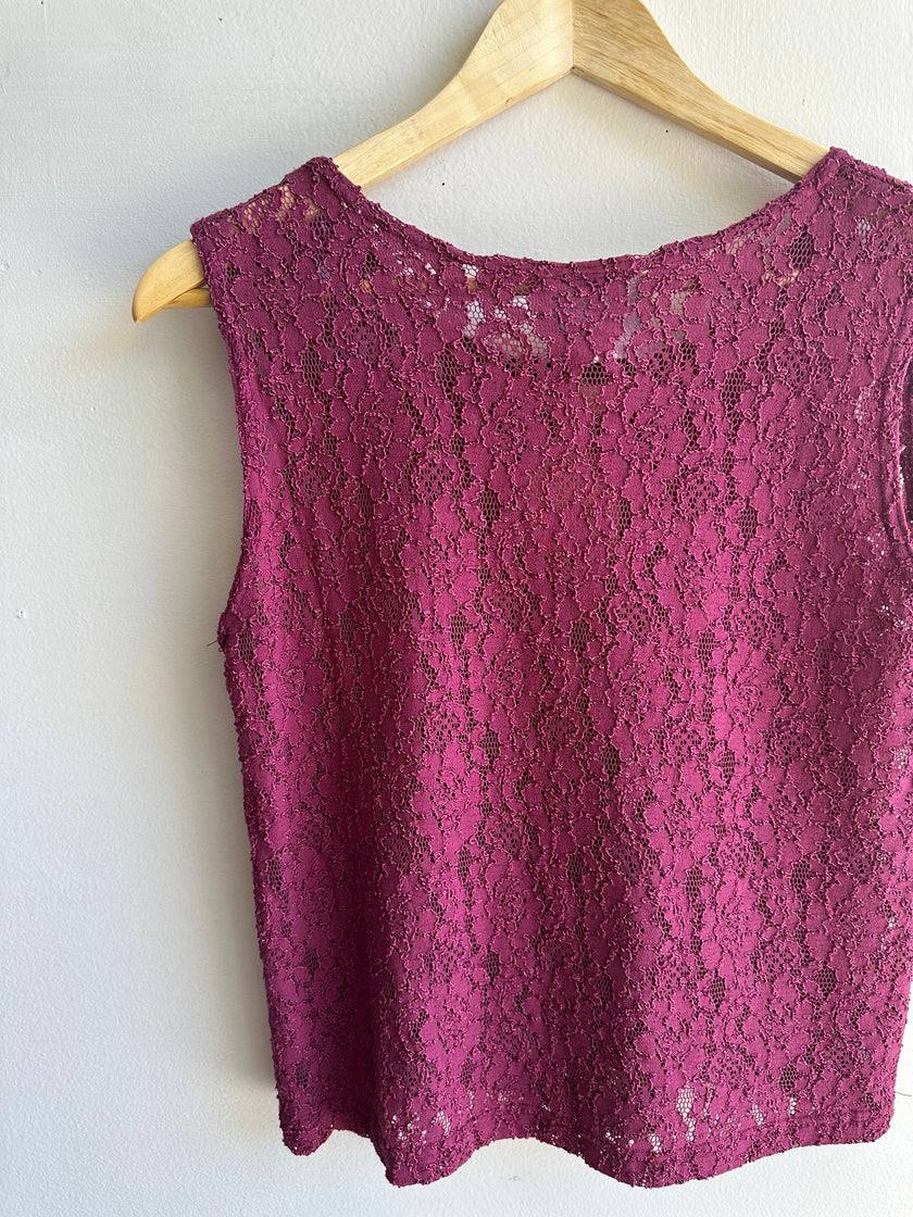 Vintage Schelles Lace Tank Top | Size Medium | Berry | Made in Canada