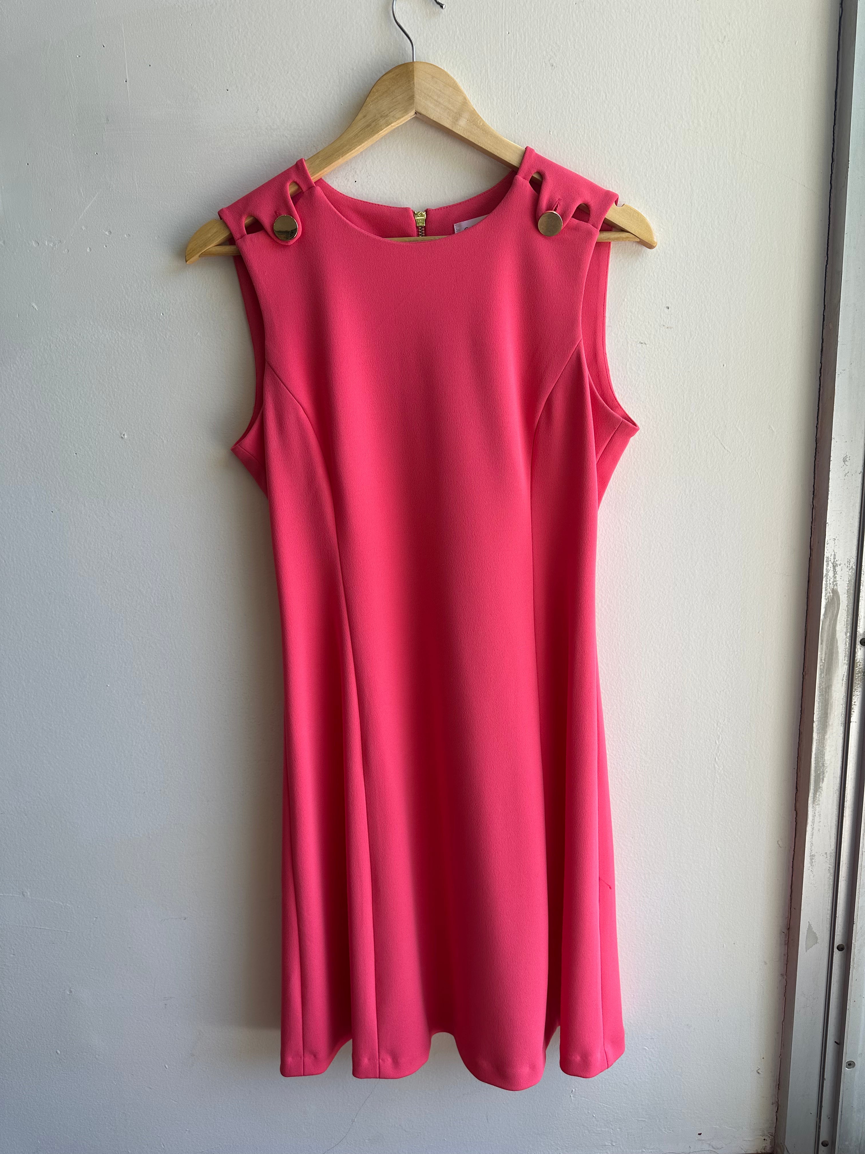 Calvin Klein Fitted Top A-Line Knee Length Dress | Size 8 | Coral