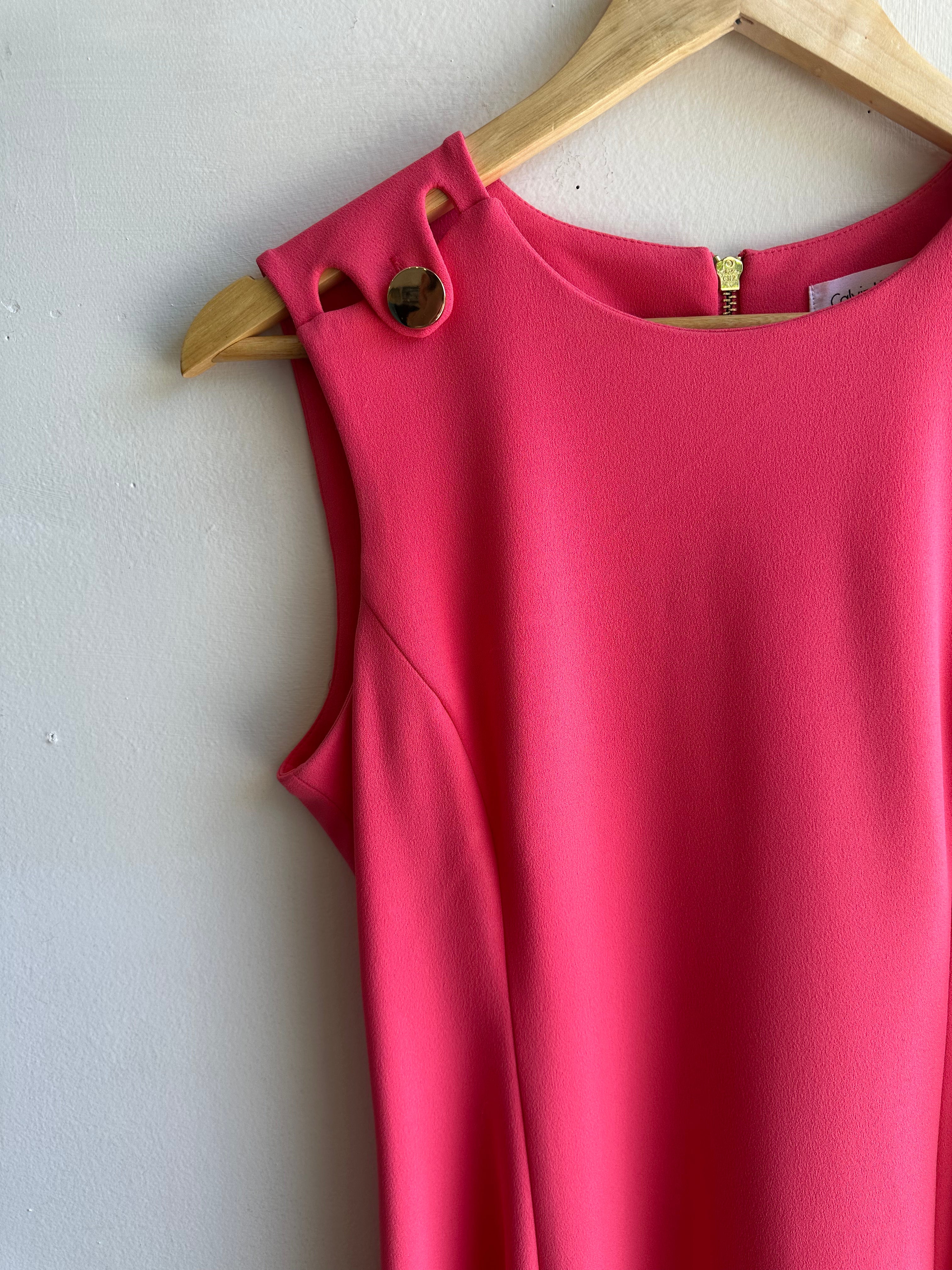 Calvin Klein Fitted Top A-Line Knee Length Dress | Size 8 | Coral