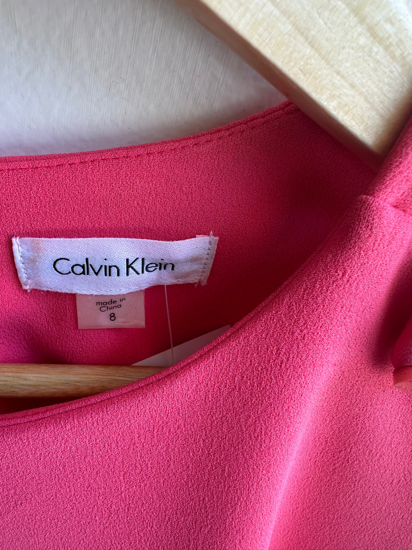 Calvin Klein Fitted Top A-Line Knee Length Dress | Size 8 | Coral