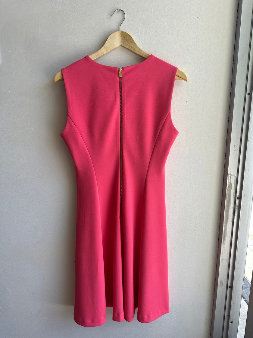 Calvin Klein Fitted Top A-Line Knee Length Dress | Size 8 | Coral