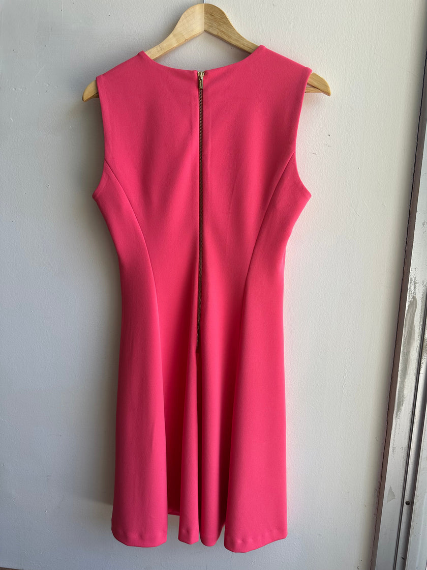 Calvin Klein Fitted Top A-Line Knee Length Dress | Size 8 | Coral