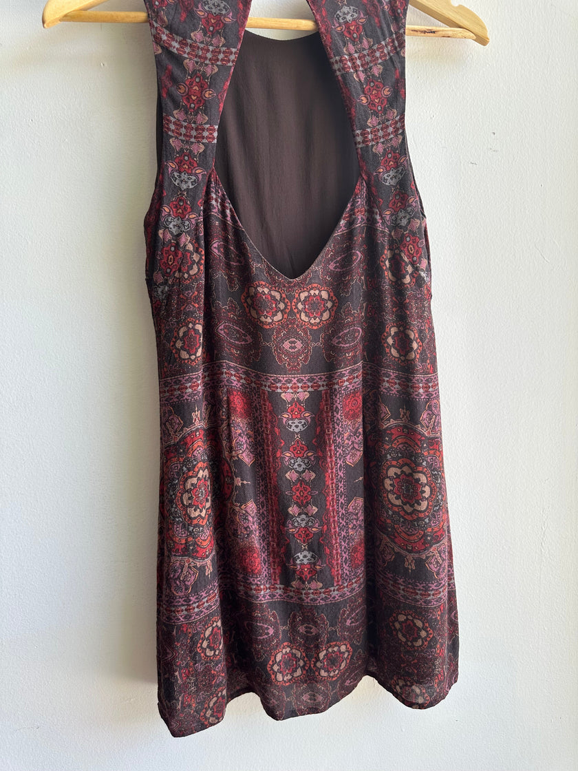 Ecoté Key Hole Back Boho Mini Dress | Size Small