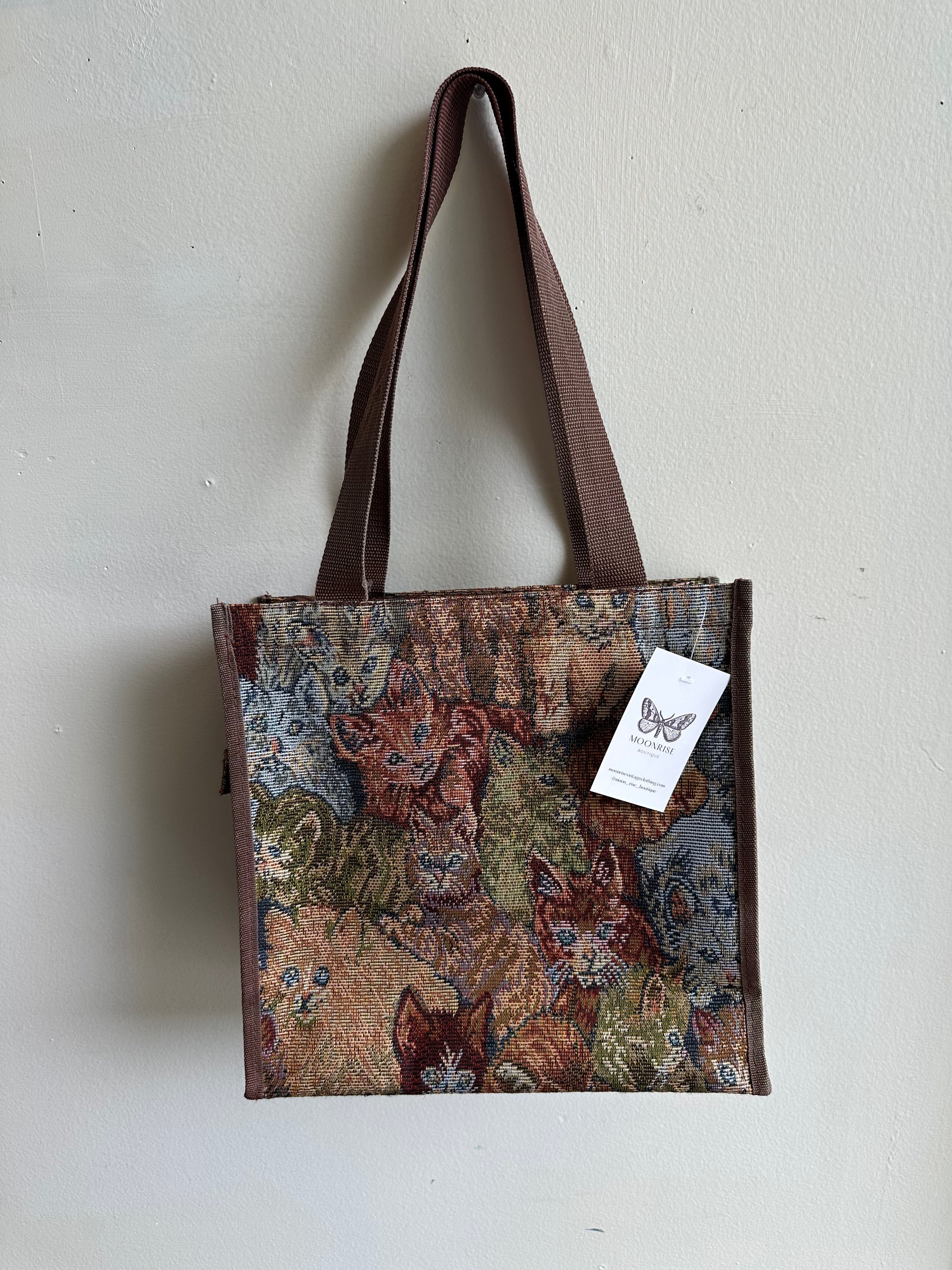 Vintage Kitty Cat Tapestry Zippered Tote Bag