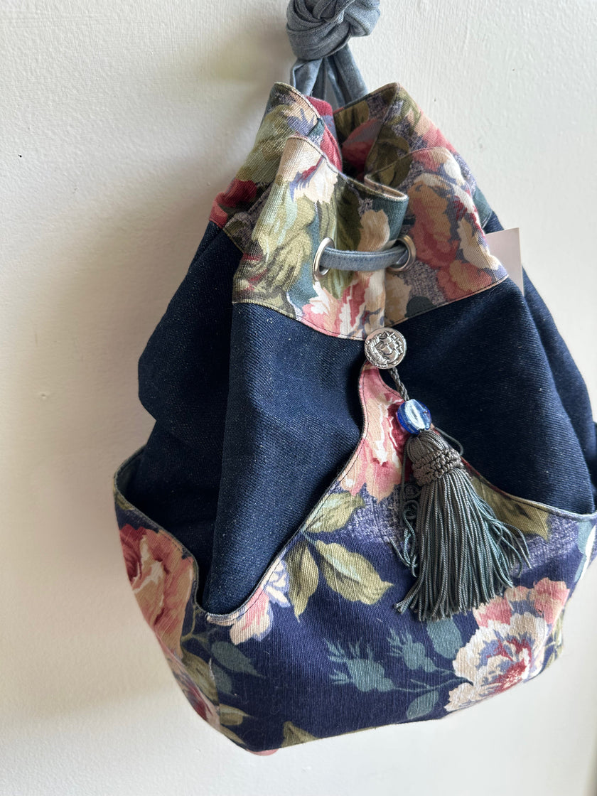 Vintage Handmade Denim + Floral Backpack