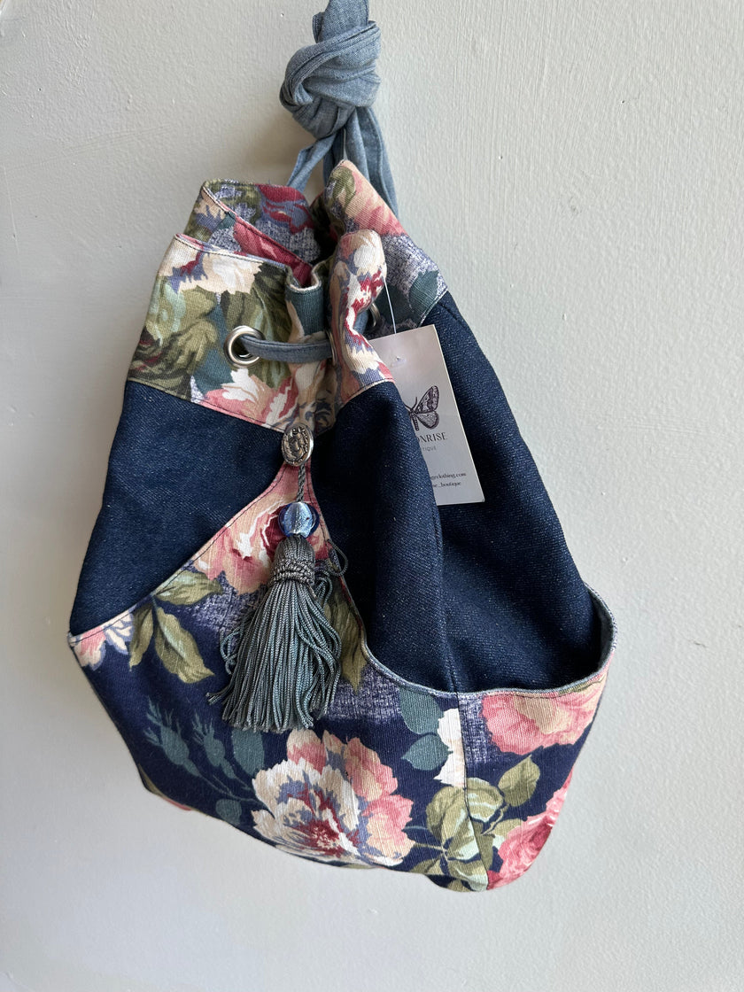 Vintage Handmade Denim + Floral Backpack