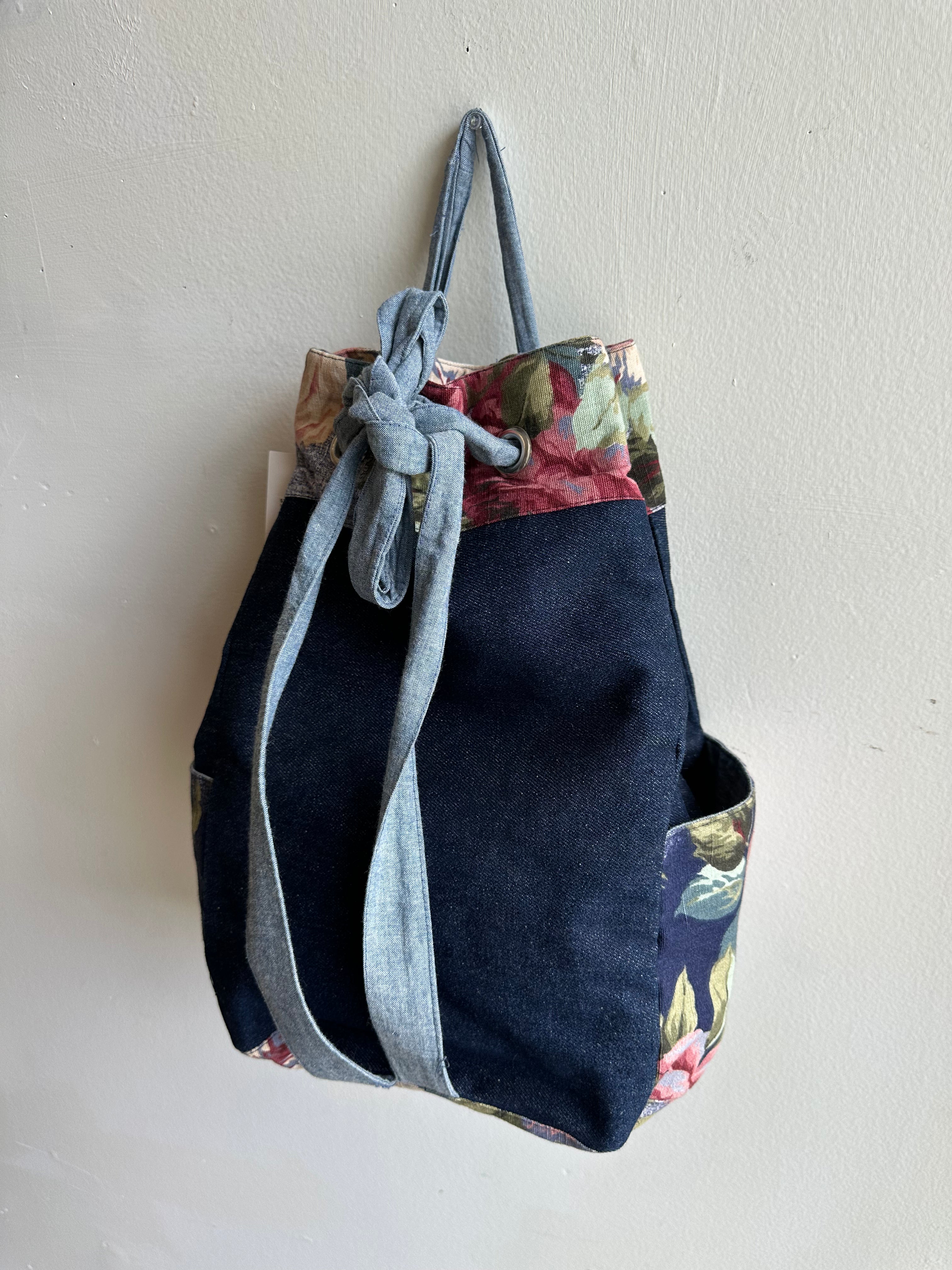 Vintage Handmade Denim + Floral Backpack