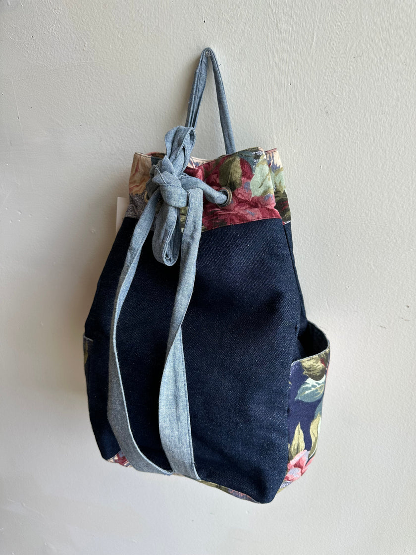 Vintage Handmade Denim + Floral Backpack