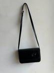 Vintage Black Leather Structured Cross Body Bag With Bow Detail | Made in Canada