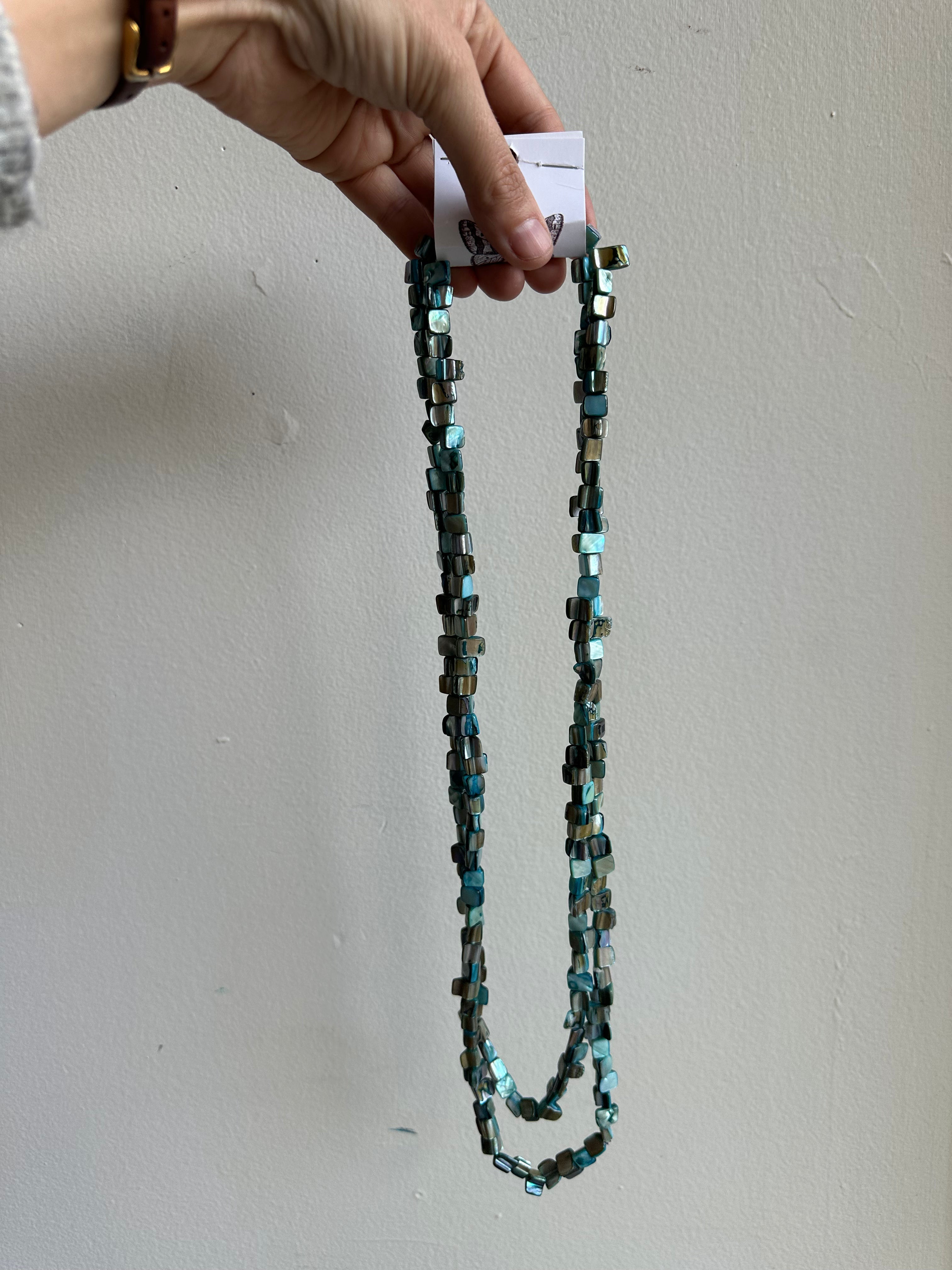 Vintage Mother of Pear Extra Long Beaded Necklace