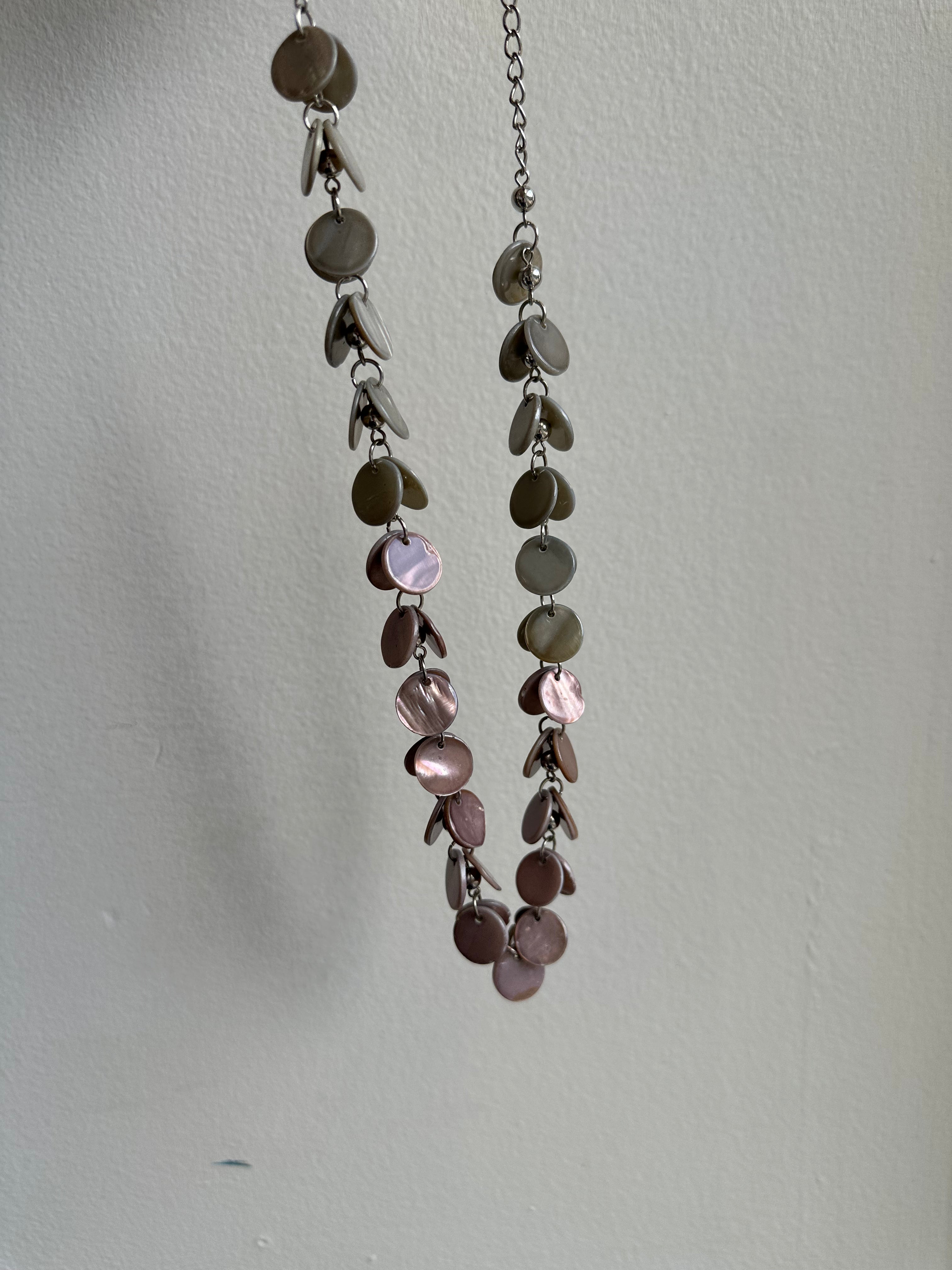 Vintage Pink + Grey Mother of Pearl Shell Necklace