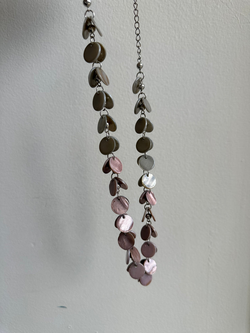 Vintage Pink + Grey Mother of Pearl Shell Necklace