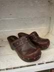Vintage Y2K Studded Brown Leather + Wood Clogs | Size Women’s 6